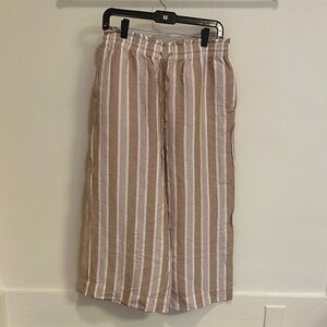 Madewell Striped Linen Blend Cropped Pants in Tan and White